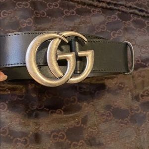 Double G Belt Black Silvertone/Gunmetal